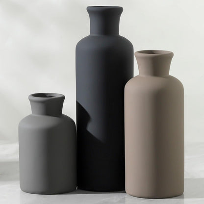 Ceramic Vase Set of 3, Decorative Vases Home Decor Modern Neutral Flower Pampass Boho Vase for Living Room, Table, Mantel, Entryway, Bookshelf, Kitchen, Bedroom, Bathroom - White