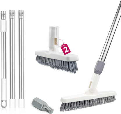2 Pack Grout Brush with Long Handle, 56.5'' Swivel Grout Cleaning Brush,V-Shape Grout Scrub Brush, Extendable Handle Grout Cleaner Brush for Tile Floors，Bathroom,Baseboard,Shower,Corner