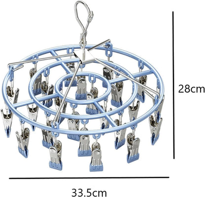 Drying Rack for Sock, Stainless Steel Sock Drying Rack with 24 Clips, Swivel Hook Windproof Hanger for Sock, Bras, Towel, Underwear, Laundry, Hat, Scarf, Pants, Gloves(Pink)