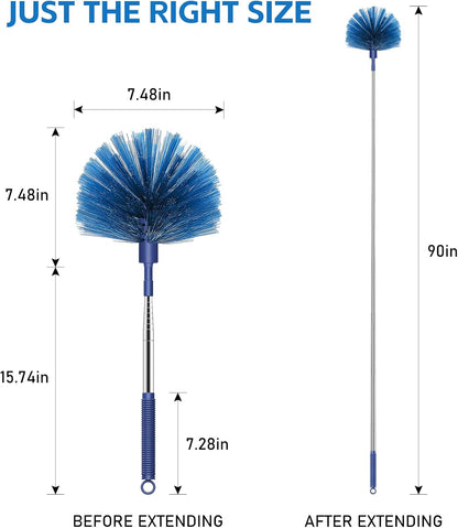 SetSail Cobweb Duster with Extension Pole, Retractable Dusters for Cobweb Cleaning 90-inch Long Handle Ceiling Fan Spider Web Brush for Outdoor Indoor High Ceilings