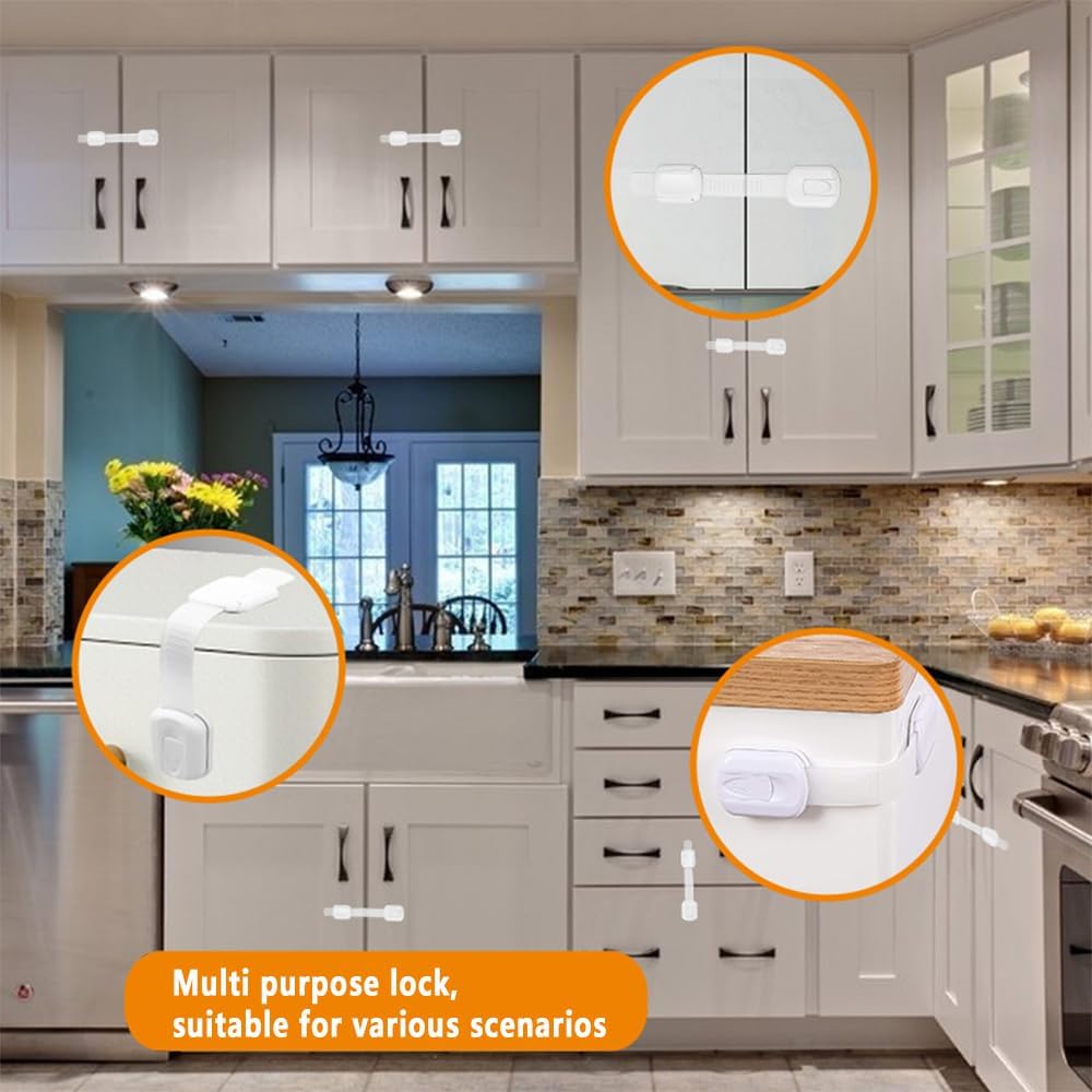 Cabinet Locks (6 Pack) Self Adhesive Drawer Latches for Home Furniture, Fridge & Cabinets, No Drilling Required