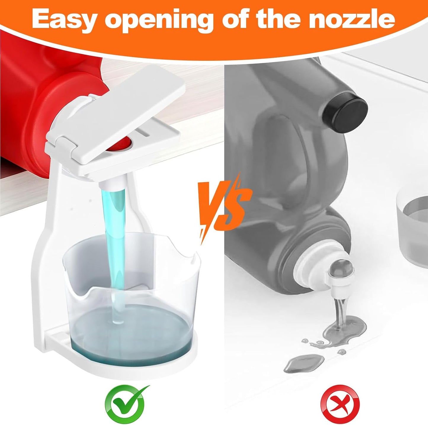 AceOrbit 4 Pack Laundry Detergent Dispenser Cup Holder Nozzle Button Tight on Laundry Bottle Spouts Effort Saving Switch No Leaks or Mess with Detergent Drip Catcher Washroom Organization
