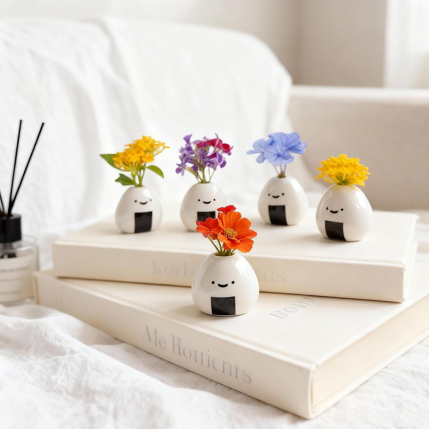 MOUGIGI Cute Blue House Ceramic Bud Vase Set of 3 - Handmade Miniature Vase with Star Roof for Dried Flowers, Chic Japandi Style Decor for Entryway, Dining,Coffee Table - Ideal Small Gift for Home