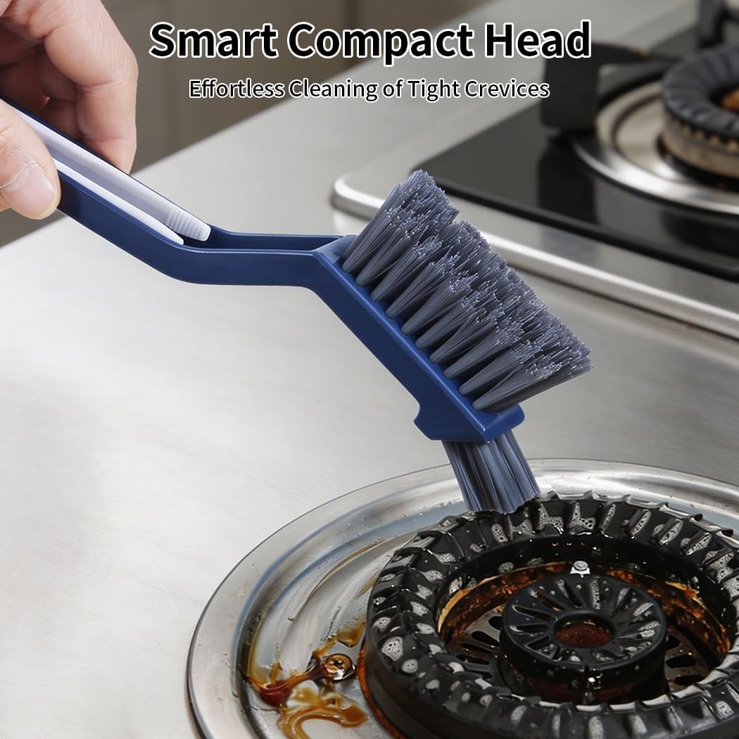 3-in-1 Grout Brush and Crevice Cleaner,with V-Shaped Bristles & Hair Clip-Multi-Surface Gap Cleaning Tool for Bathroom Tiles,Kitchen,Window Tracks,and Narrow Corners (White)