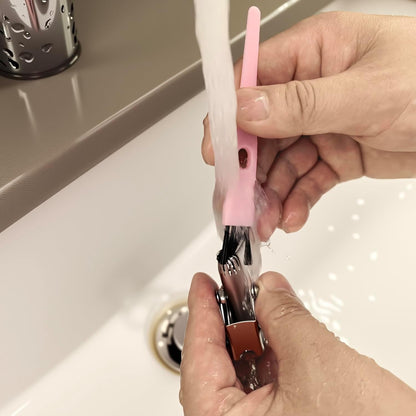 Mini Cleaning Brushes with Nylon Bristles – 6 Pack, 4.3" Long – Precision Detail Cleaner for Razor, Nose Hair Trimmer, Mug Lid, Mosquito Lamp, and Small Crevices – Pink Plastic Handle