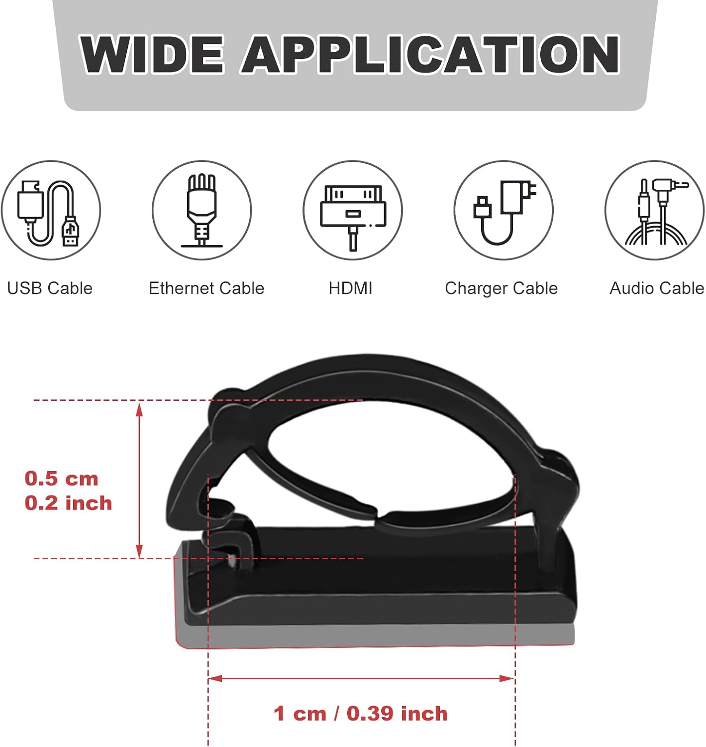 GWHOLE 100Pcs Adhesive Cable Clips Cord Organizer Wire Management for Car Office and Home