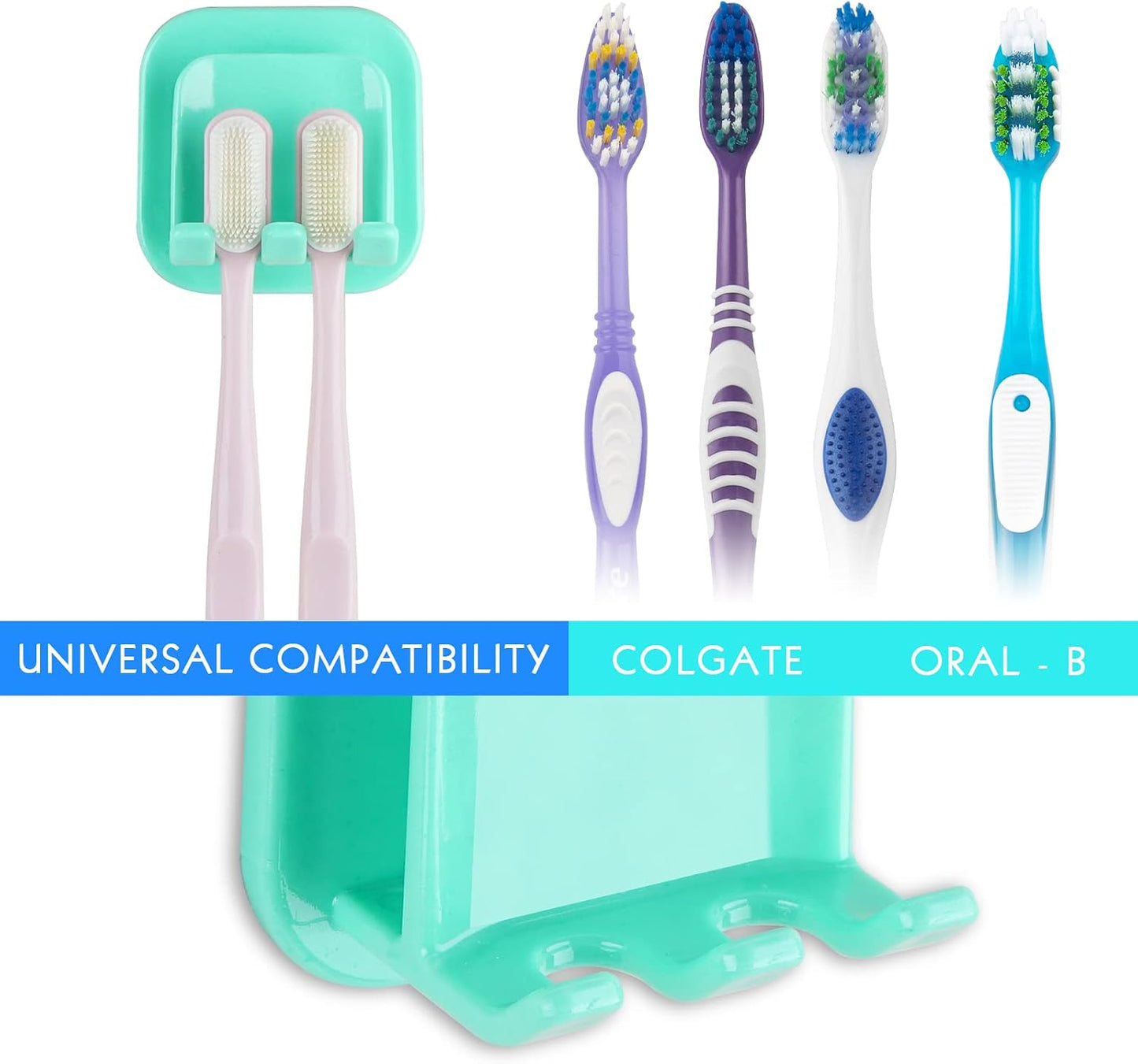 2 PCS Self-Adhesive Toothbrush Holders Wall Mounted, Water Proof Toothbrush Hook, 3 in 1 with Toothbrush Hanger Toothpaste Holder and Gargle Cup Holder for Bathroom Shower (White)
