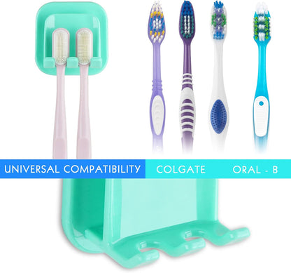 2 PCS Self-Adhesive Toothbrush Holders Wall Mounted, Water Proof Toothbrush Hook, 3 in 1 with Toothbrush Hanger Toothpaste Holder and Gargle Cup Holder for Bathroom Shower (White)