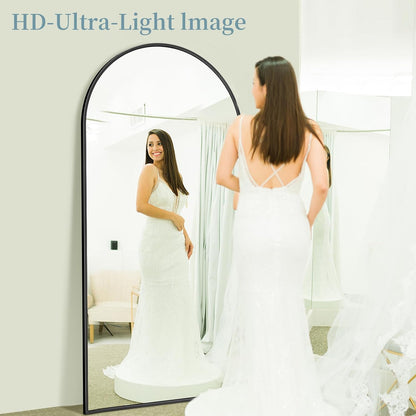 Full Length Mirror with Stand, 71"x28" Arched Full Body Large Stand Up Aluminum Frame Floor Standing Mirror, Freestanding Hanging Leaning Mounted for Bedroom Living Room Entryway Gold