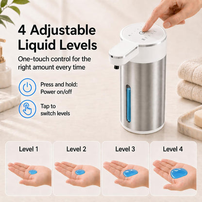 Automatic Foaming Soap Dispenser Touchless, 304 Stainless Steel Hand Soap Dispenser, USB Rechargeable, 4 Adjustable Levels, 13.5 oz (400 ml), for Kitchen & Bathroom (Black, Foam)