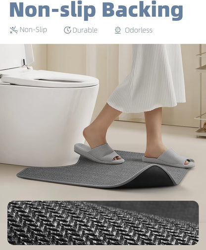 PADOOR Non-Slip Bath Mat With Rubber-Backing, Braided Absorbent Machine Washable Thin Rug for Bathroom Floor, Quick Dry, Fits Under Door, 17''x24'' Beige