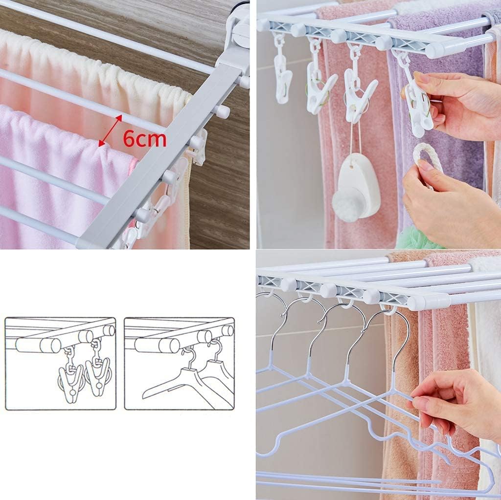 Laundry Rack, Wall Mounted Clotheshorse, Household Toilet Hanging Towel Rack Foldable Bathroom Free Punching Clothes Multi-Clip Drying Socks Underwear Storage Rack