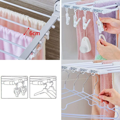 Laundry Rack, Wall Mounted Clotheshorse, Household Toilet Hanging Towel Rack Foldable Bathroom Free Punching Clothes Multi-Clip Drying Socks Underwear Storage Rack