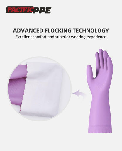 PACIFIC PPE 2 Pairs Reusable Dishwashing Cleaning Gloves with Latex Free, Cotton Lining, Kitchen Gloves, Blue, Medium