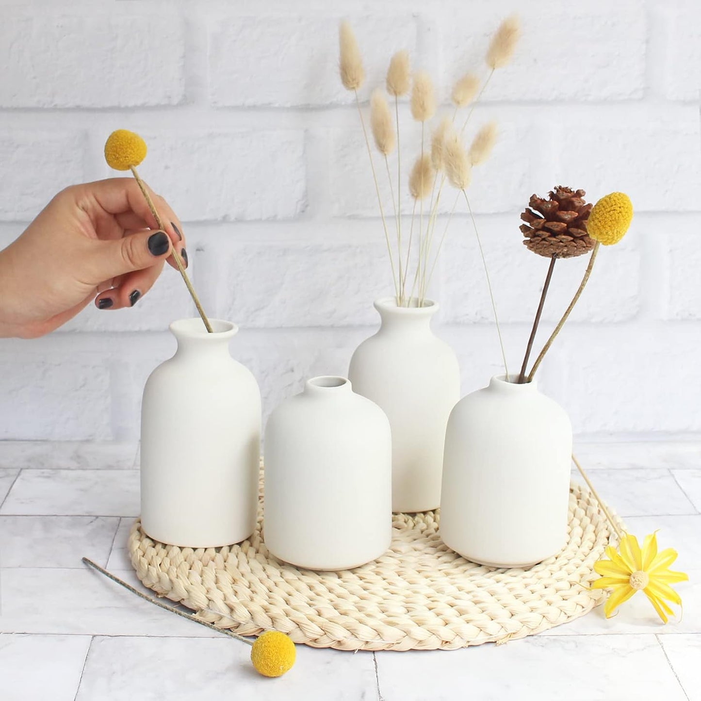 YANLING 6 Pack White Vase Small Ceramic Vases for Decor, Bud Vases | for Centerpieces White Vases for Flowers Boho Home Decor, Pampas Grass Dried Flowers Vases