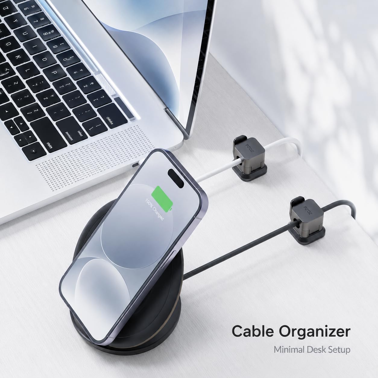 PZOZ 6 Pack Cable Clips, Adhesive Cable Management Clips for Desk & Desk Edge, No-Slip Cord Holders for Charging Cables, No Drill Wire Organizer for Home Office (Black)