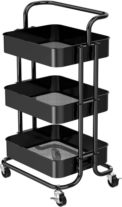 JATIBOSH Slim Rolling Storage Cart 3 Tiers Bathroom Organizer Utility Cart Slide Out Storage Shelves Mobile Shelving Unit for Room Bedroom Office Bathroom Laundry
