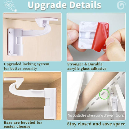12 Pack Baby Proofing Cabinet Locks, Baitiny Child Proof Upgraded Adhesive Drawer Latch Locks, Invisible No Drilling 12 Piece Child Safety