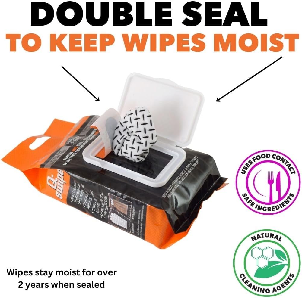 Proud Grill Q-Swiper Grill Cleaning Wipes - Bristle & Wire Free BBQ Cleaner, Heavy Duty Degreaser Wipes, Grease & Grime Remover for Outdoor Barbecue Grills, Disposable - 40 Count, Pack of 1