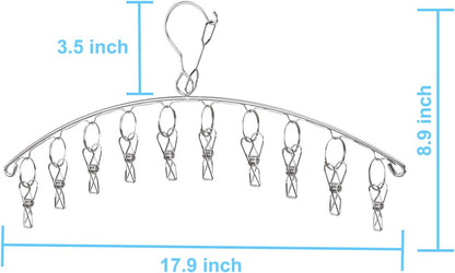Seropy Clothes Hanger with 10 Clips Laundry Drying Rack 6 Pack, Clothes Drying Rack Stainless Steel Sock Hangers Windproof Clip and Drip Hanger for Drying Socks, Bras, Towel, Underwear, Baby Clothes