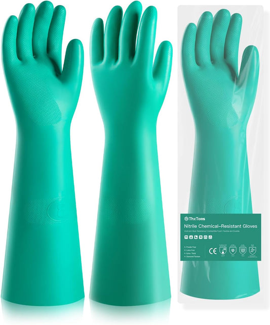 ThxToms Long Nitrile Chemical Resistant Gloves, Reusable Heavy Duty Safety Work Gloves, Acid, Alkali and Oil Protection