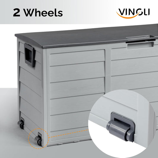 VINGLI 75 Gallon Outdoor Storage Box, Lockable Plastic Storage Containers with Lid, Patio Deck Box Furniture for Garden, Pool, Balcony, Yard (Coffee)