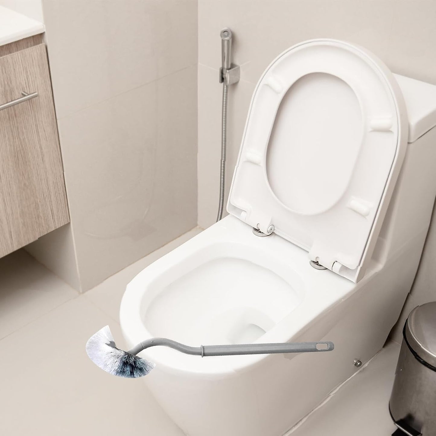 UPKOCH Curved Handle Toilet Brush 5pcs Set Gray Under Rim Toilet Bowl Cleaning Brush for Bathroom, Hard-to-Reach Areas Scrubber, Sturdy Household Restroom Cleaning Tool