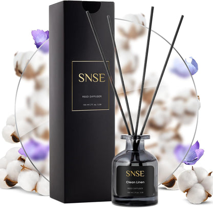 SNSE Clean Linen Reed Diffuser Set | 3.38 oz Scent Fragrance Oil Diffuser for Bedroom, Bathroom, Home Décor and Gift, Decorative Air Fresheners with Sticks