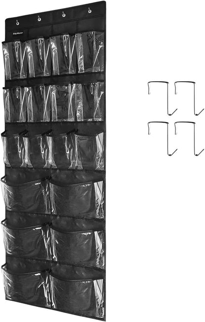 Extra Large Hanging Crystal Clear Over Door Shoe Organizers, Closet Shoe Organizer Shoe Rack Organizer Shoe Storage, 12+6Pockets, 4Hooks, white (59"x 21.6")