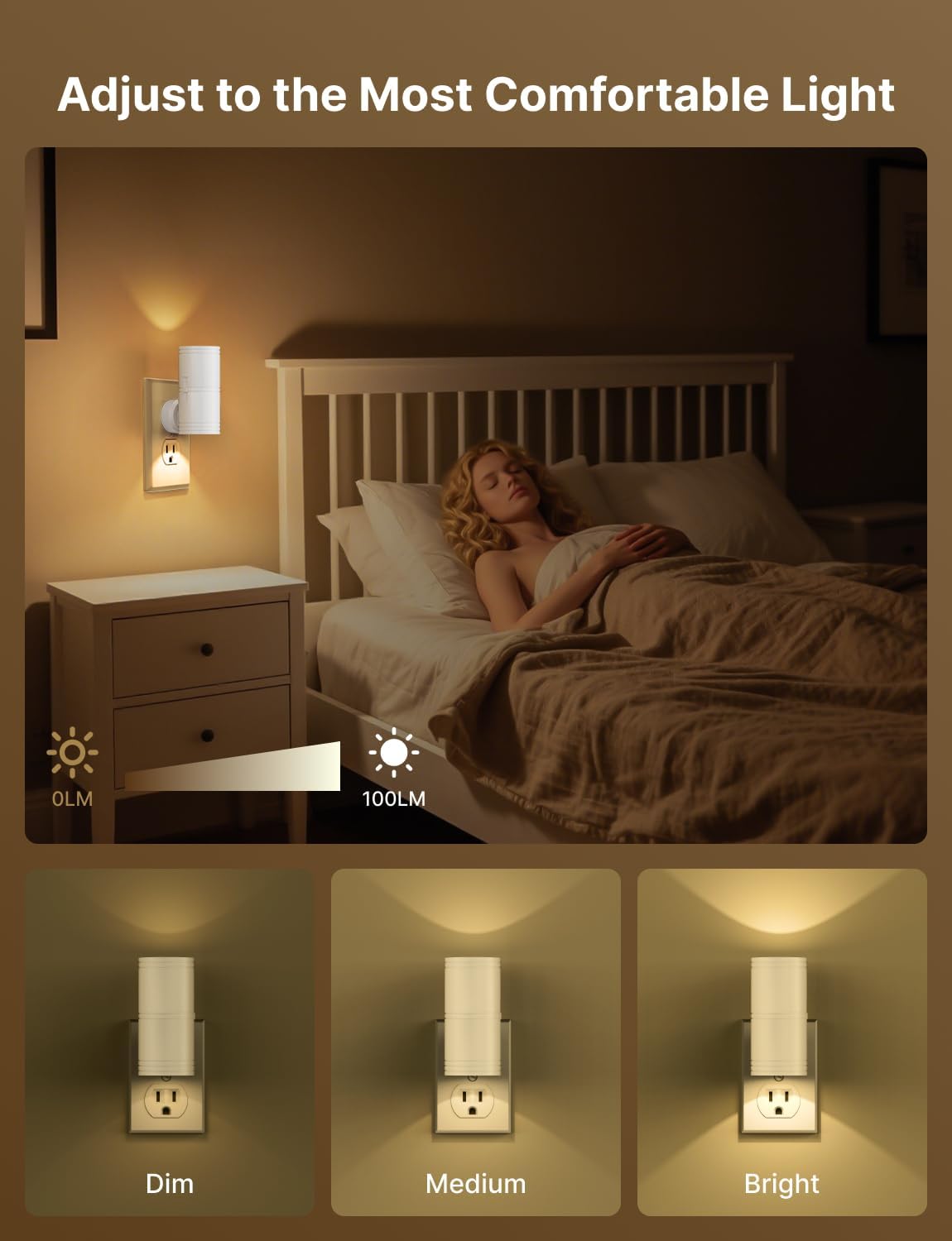 Likelgn Night Light Plug into Wall, 2 Pack Dimmable LED Nightlight with Dusk to Dawn Sensor, Soft White Glow, for Hallway, Bathroom, Bedroom, Black