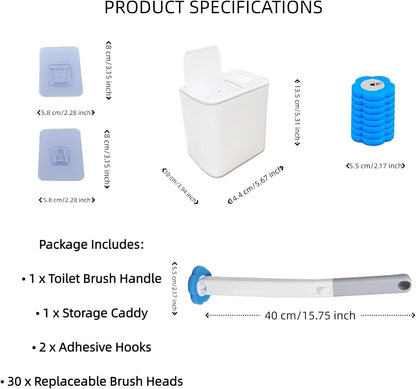 Disposable Toilet Brush and Holder Set with 30 Refills – Wall Mounted Toilet Bowl Cleaner Brush Kit, Deep Hygienic Cleaning with Toilet Wand Refills