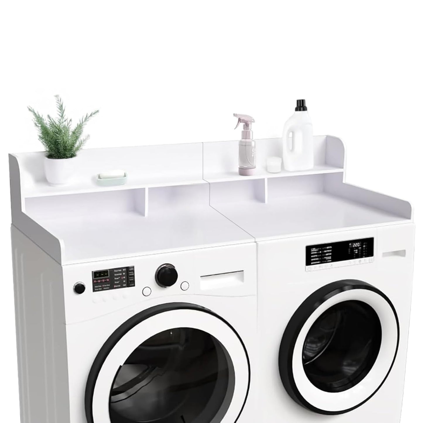 54" 2 Tier Washer Dryer Countertop with Storage Shelf, Waterproof MDF Laundry Room Organizer, Folding Station, Mechanically Joined Two-Panel Countertop (Walnut Brown)