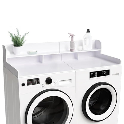 54" 2 Tier Washer Dryer Countertop with Storage Shelf, Waterproof MDF Laundry Room Organizer, Folding Station, Mechanically Joined Two-Panel Countertop (Walnut Brown)