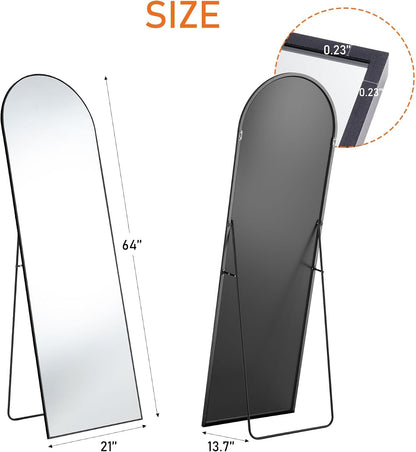 OLIXIS 64"x 21.5" Arched Mirror Full Length, Full Body Mirror with Stand, Hanging or Leaning for Wall, Floor Standing with Shatter-Proof Glass for Bedroom, Living Room, Long, Black