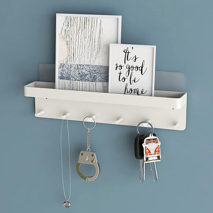 MKO Key Holder Wall Mount, Key Holder Wall Mount Adhesive with Mail Organizer Tray with 6 Key Hooks for Wall, Black