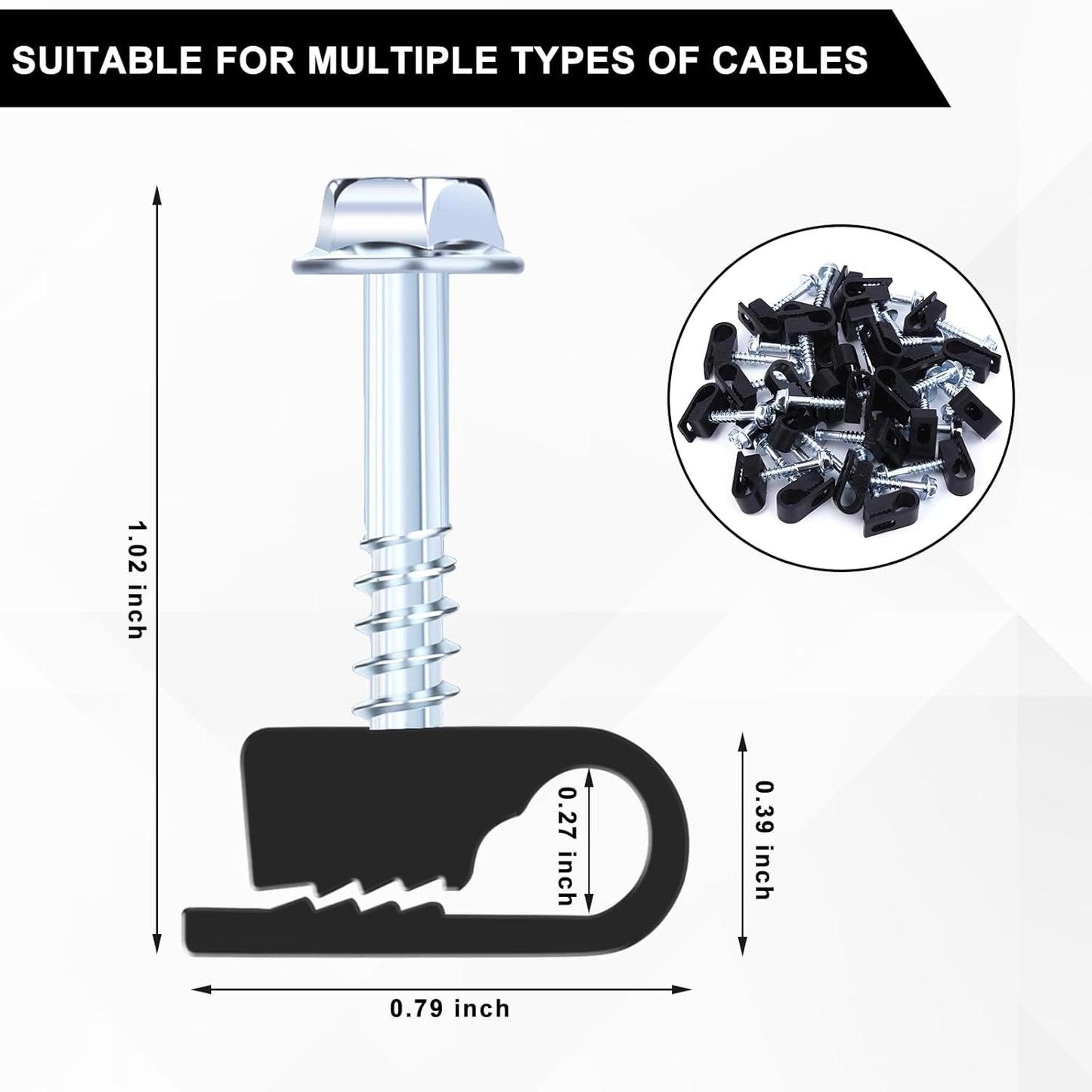 Cable Clips with Screws Fastener 1/4 Inch (6 mm) - All Weather Wire Clips for Coaxial, Ethernet,Electrical Cables,Brick/Stucco Siding Clips, UV-Resistant for Outdoor Wall Mount,30 Pack,White