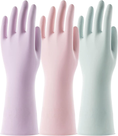COOLJOB Medium Household Rubber Gloves with Cotton Liner & Non-slip Grip, Waterproof Long Lasting Dishwashing Gloves for Kitchen & Bathroom Cleaning, Light Pink, 1 Pair