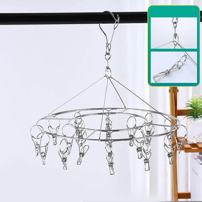 Clothes Drying Racks Clip Hangers, Clothes Drying Hanger Stainless Steel Multi Clip Laundry Drip Hanging Rack for Underwear Socks Hat(Round)
