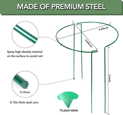12 Pack 16 Inch Metal Plant Support Stakes for Outdoor Plants and Flowers | Peony cages and supports, Flower stakes, Includes 15 Pcs twist ties, Sturdy, Rust-proof, Easy to install, Durable