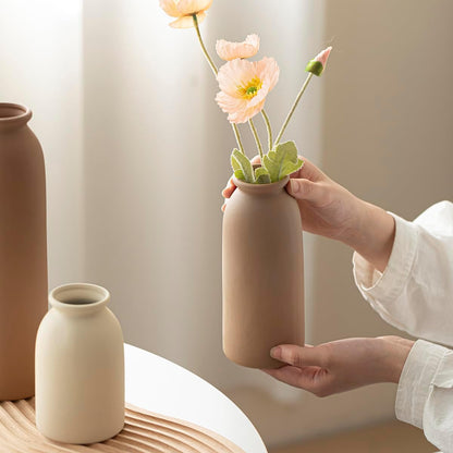 Ceramic Vase Set-3, Small Flower Vases for Decor, Modern Boho Farmhouse Style, Decorative Vases for Pampas Grass & Dried Flowers, Distressed Finish (Beige)