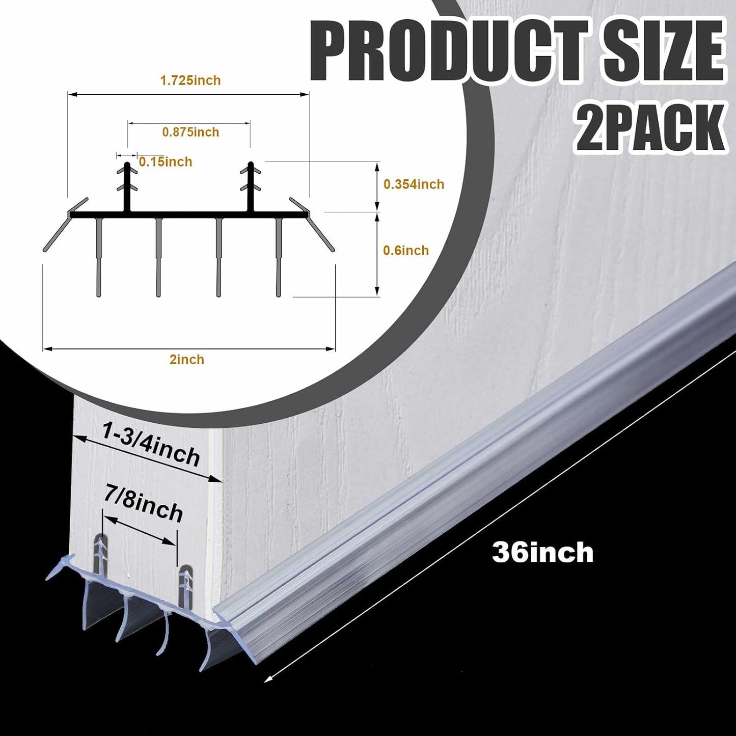 Pushglossy 1 Pcs Replacement Door Bottom with Vinyl Fins 36" Long 1 3/4" Wide Threshold Seal Bottom of Door Weatherstrip Kerf Weather Stripping for 7/8" Between Barbs (White)