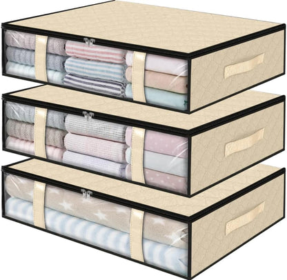 StorageRight Under Bed Storage Bags 3 Pack, 40L Large Clothes & Comforter Storage Containers with Clear Window, Breathable Fabric Organizer for Blankets, Bedding, Seasonal Clothing