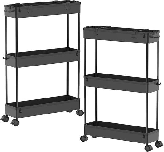 SPACELEAD Slim Storage Cart 3 Tier,Bathroom Organizer Rolling Utility,Mobile Shelving Unit Slide Out for Office, Kitchen, Laundry Room & Narrow Places，Green