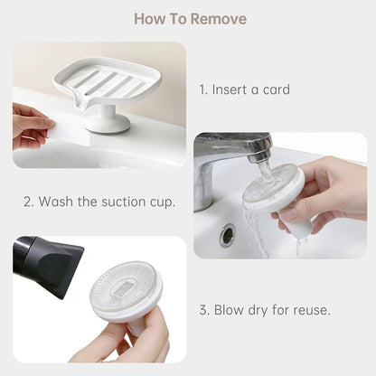 PAVSTINE Self-Draining Soap Dish with Suction Cup, Stand Bar Soap Holder, No Drill Removable Sponge Tray for Shower, Bathroom, Kitchen Sink, Easy to Clean & Keeps Dry, White