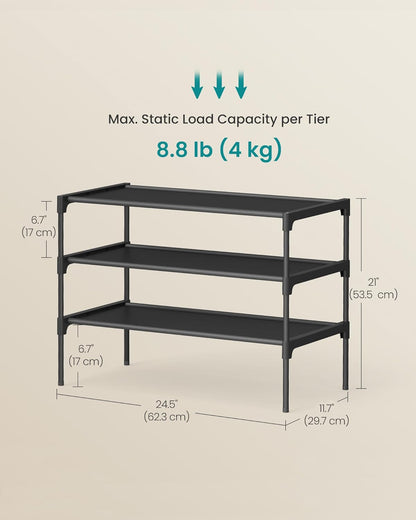 SONGMICS Shoe Rack, 2-Tier Shoe Storage Organizer, Space-Saving, 11.7 x 16.5 x 12.2 Inches, Entryway, Metal Frame, Non-Woven Fabric Shelves, Ink Black ULSH012BH01