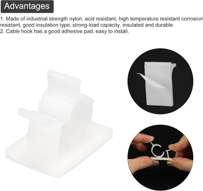 MECCANIXITY 25Pcs Cable Management Clips, 13-16mm Dia Self Adhesive Nylon Wire Holder, Adjustable Organizer Clamp for PC Desk Office, White