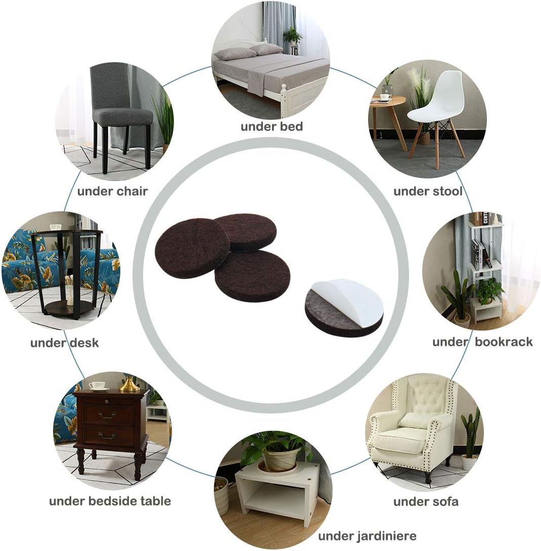 uxcell 40pcs Furniture Pads Round 1 1/8" Self-stick Non-slip Anti-scratch Felt Pads Floors Protector Dark Brown