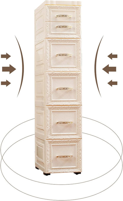 8 Drawers Narrow Storage Cabinet with Wheels,Slim Floor Cabinets,Rolling Organizer Cart for Small Spaces,Pink