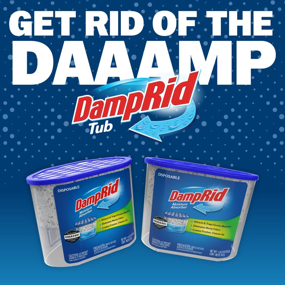 DampRid Fragrance Free Disposable Moisture Absorber with Activated Charcoal, 18 oz., 3 Pack, Moisture Absorber & Odor Remover, Lasts Up To 60 Days, No Electricity Required