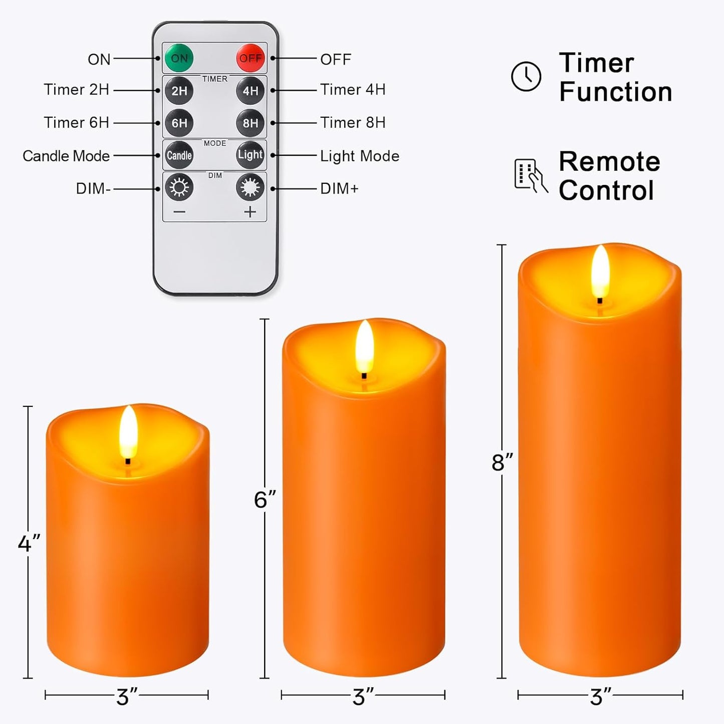 Outdoor Flameless Candles with Remote Timer - Waterproof Realistic Flickering LED Pillar Electric Battery Operated Fake Candle for Holiday Home Wedding Fireplace Decor - Ivory White 3 Pack (4”6”8”)